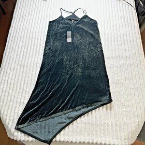 NWT BCBG MAXAZRIA SZ Small Elana Teal Asymmetrical Velvet Tank Dress MSRP $298